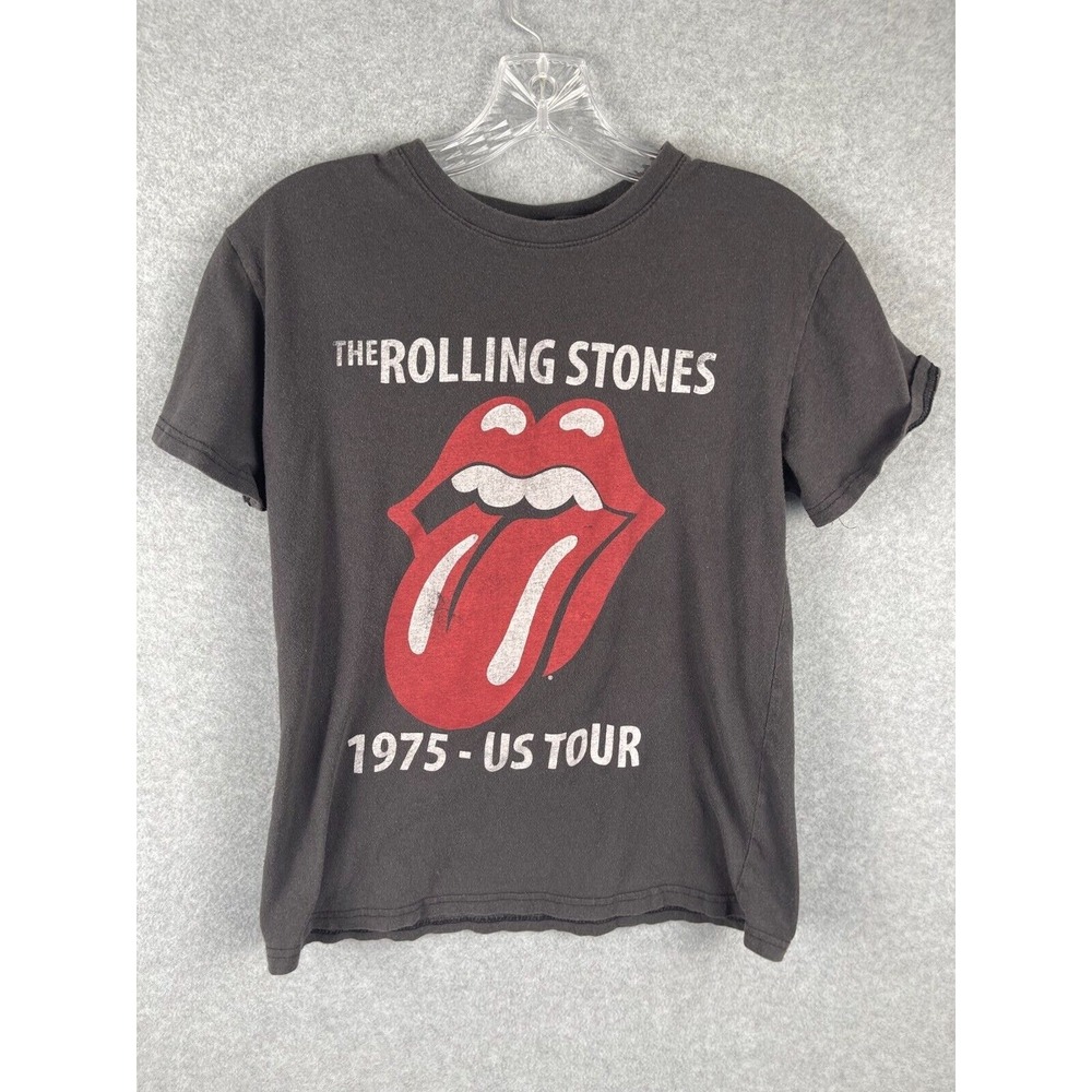 The Rolling Stones 1975 US Tour T Shirt Women's Size S Black Retro Music Band